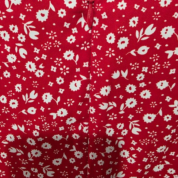Bardot Red White Floral Midi Dress – Size 8 / Medium – Puff Sleeve Ruched Front - Picture 9 of 9